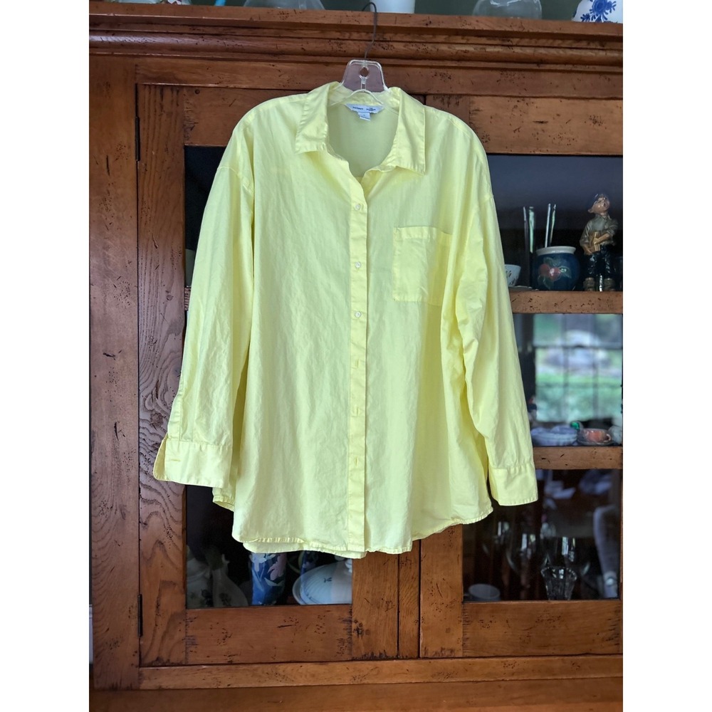 Old Navy Womens The Boyfriend Shirt Yellow Long Sleeve Button Down Large